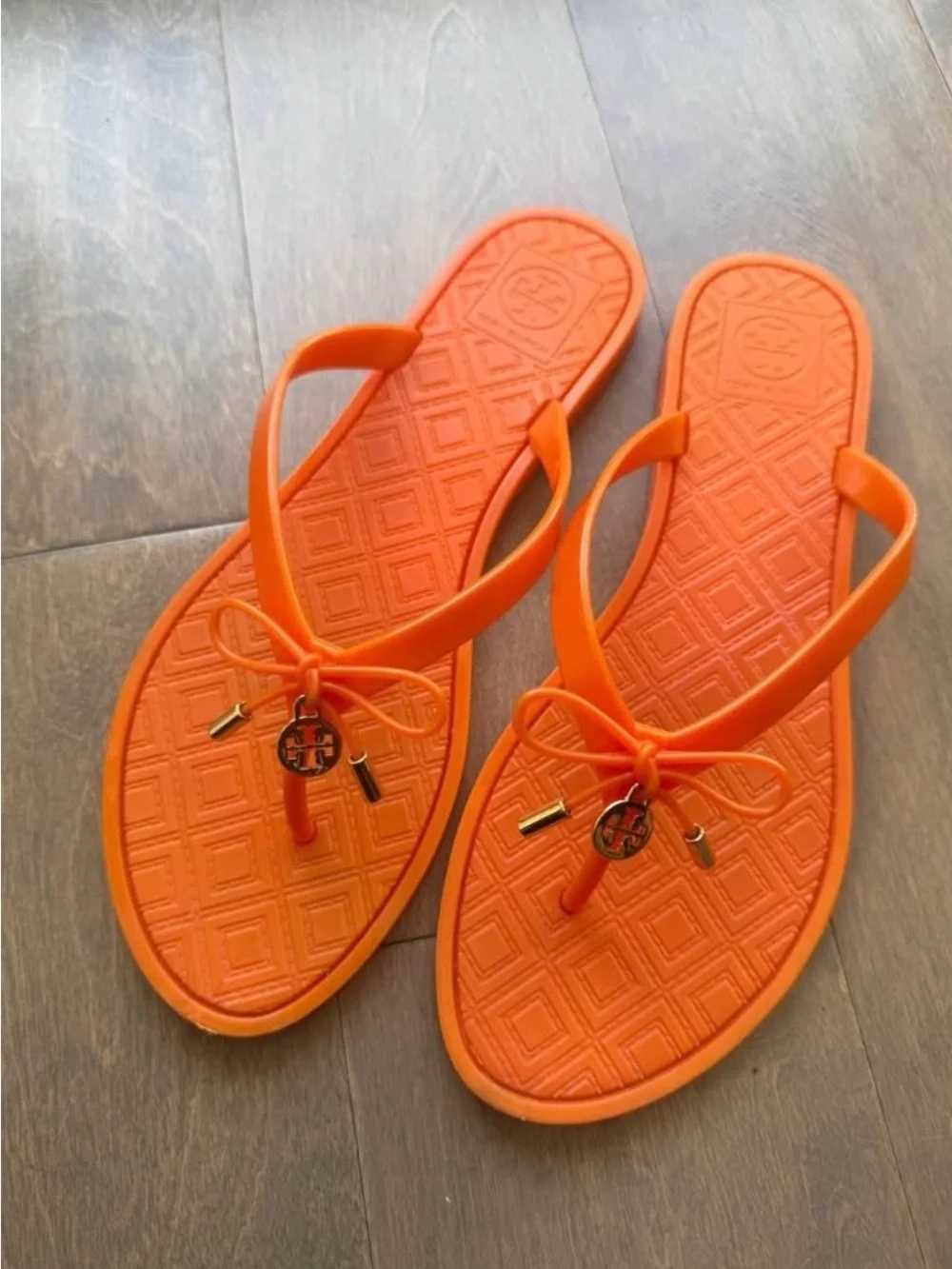 Tory Burch Bright Orange Jelly Bow Sandals